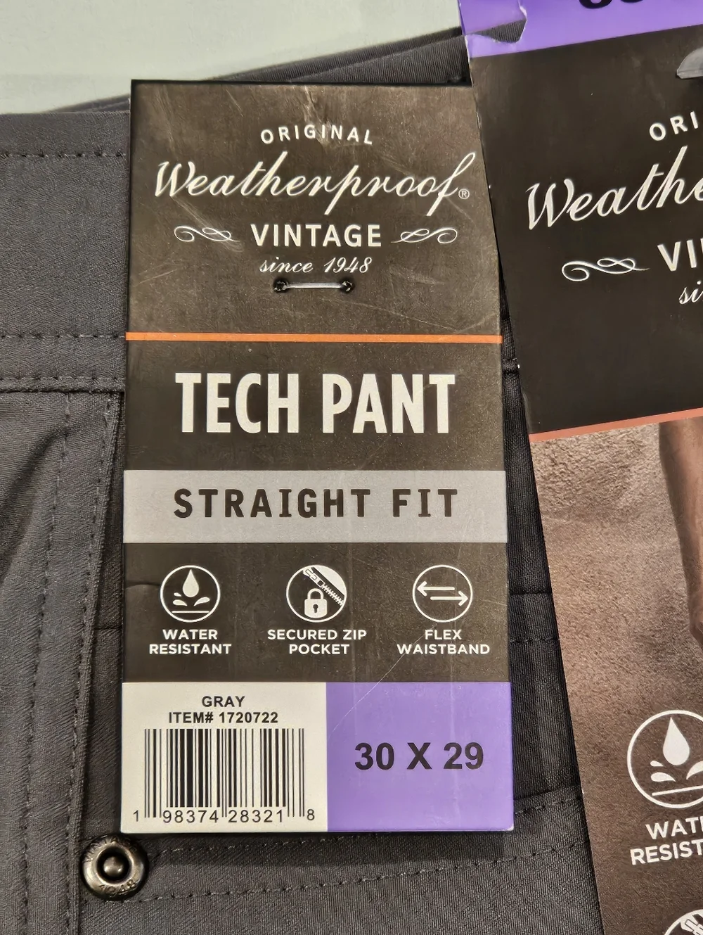Weatherproof Vintage Straight Fit Tech Pants Water Resistant Gray 30 x 29